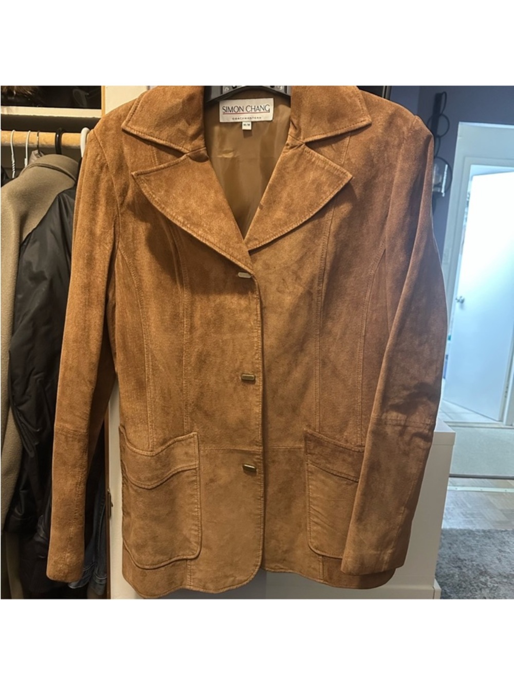 Simon Chang Women's Cognac Suede Button-Front Jacket